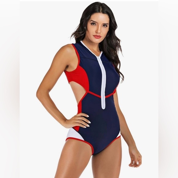 LafyKoly Red/White/Blue Side Cut Out Monokini Size XL (US 10-12) - Picture 4 of 14
